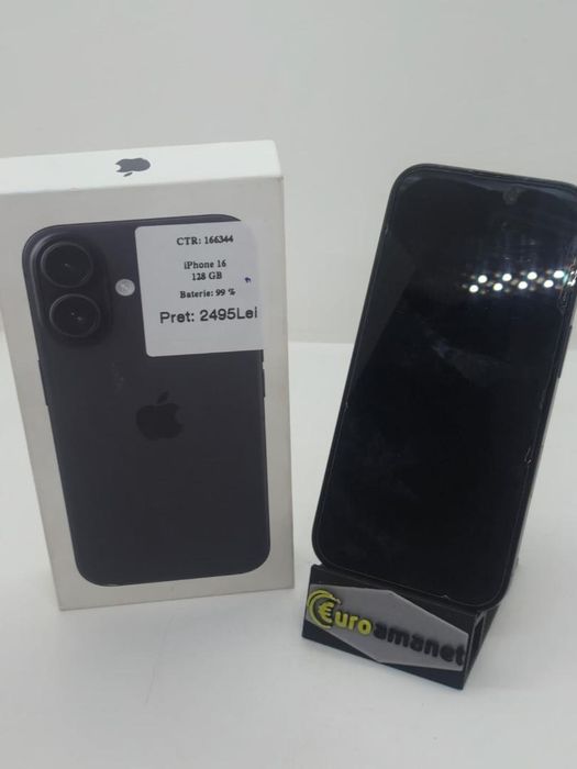 Telefon mobil Apple iPhone 16, 128GB, 5G, Black, 99% Baterie -A-