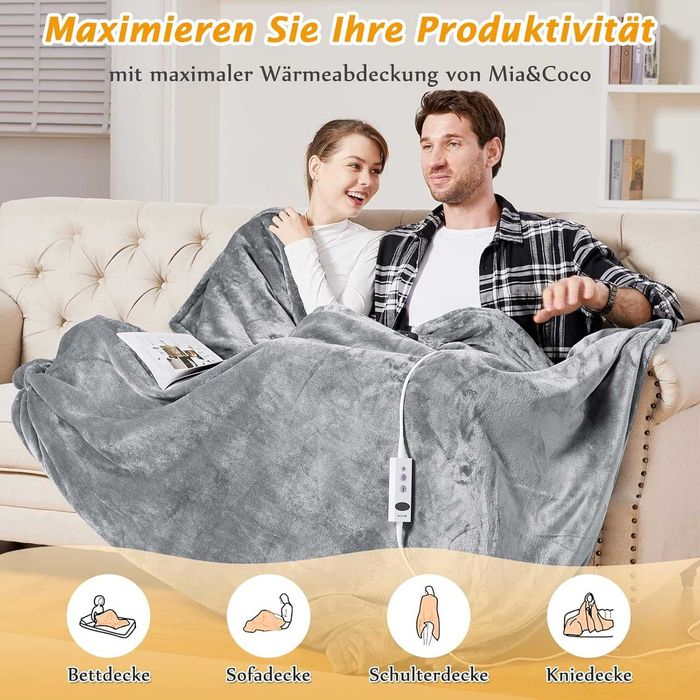 Отопляемо Електрическо одеяло 200 x 180 см, Фланел Шерпа, 10 темп нива