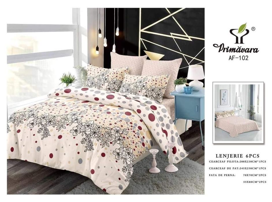 Lenjerie pat finet 6 piese+ pilota 200x230 cm + 2 perne 50x70cm 
Tot