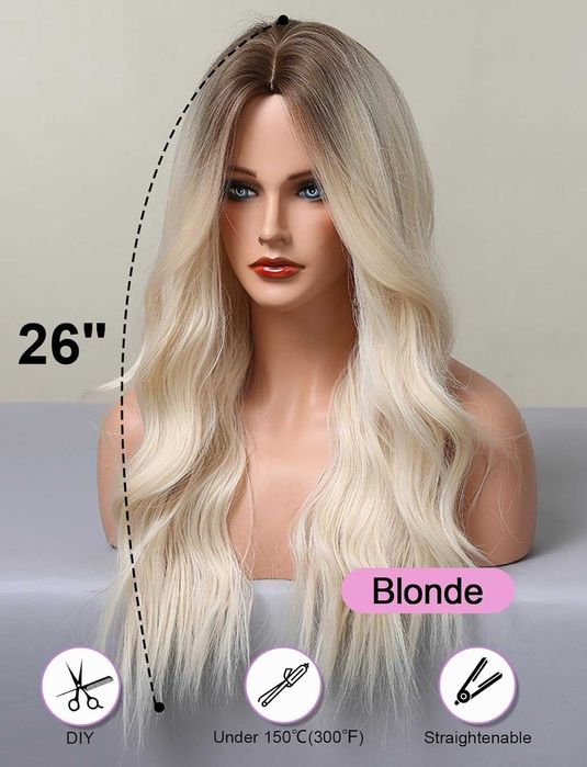 Светло руса омбре перука с тъмни корени на път