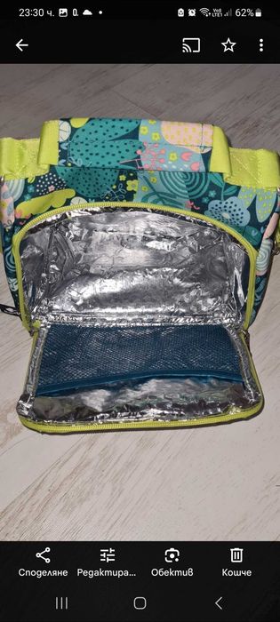 Зелена Раница да деца с чанта за храна