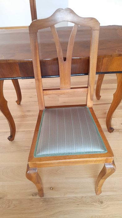 Set masa+6 scaune Biedermeier, radacina de nuc, reconditionat, an 1900