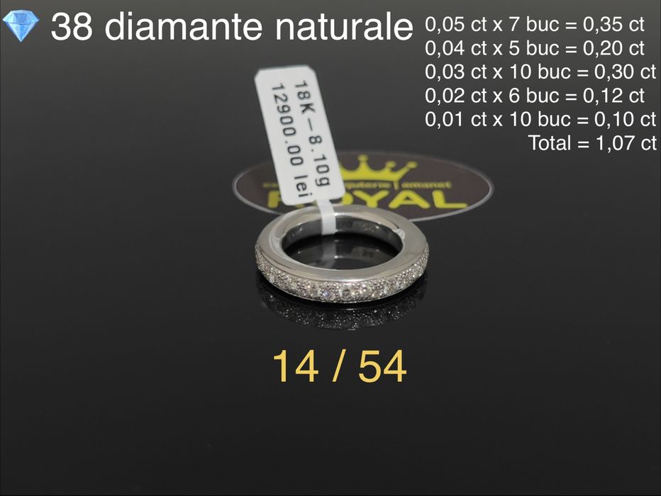 Bijuteria Royal CB : Inel aur alb 18K 750%  8,10 gr.  38 diamante naturale