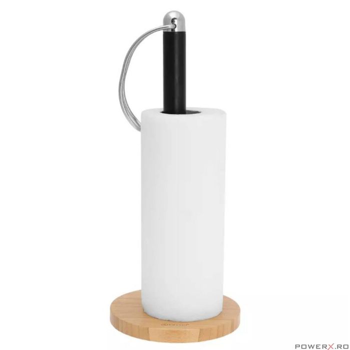 Suport pentru hartie de bucatarie, servetele, negru, baza dinn lemn de