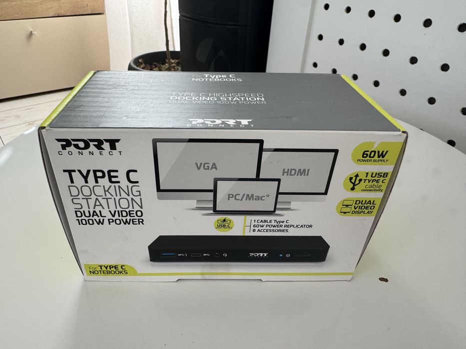 USB-C Docking station, Port Connect, Dual Video, 100W