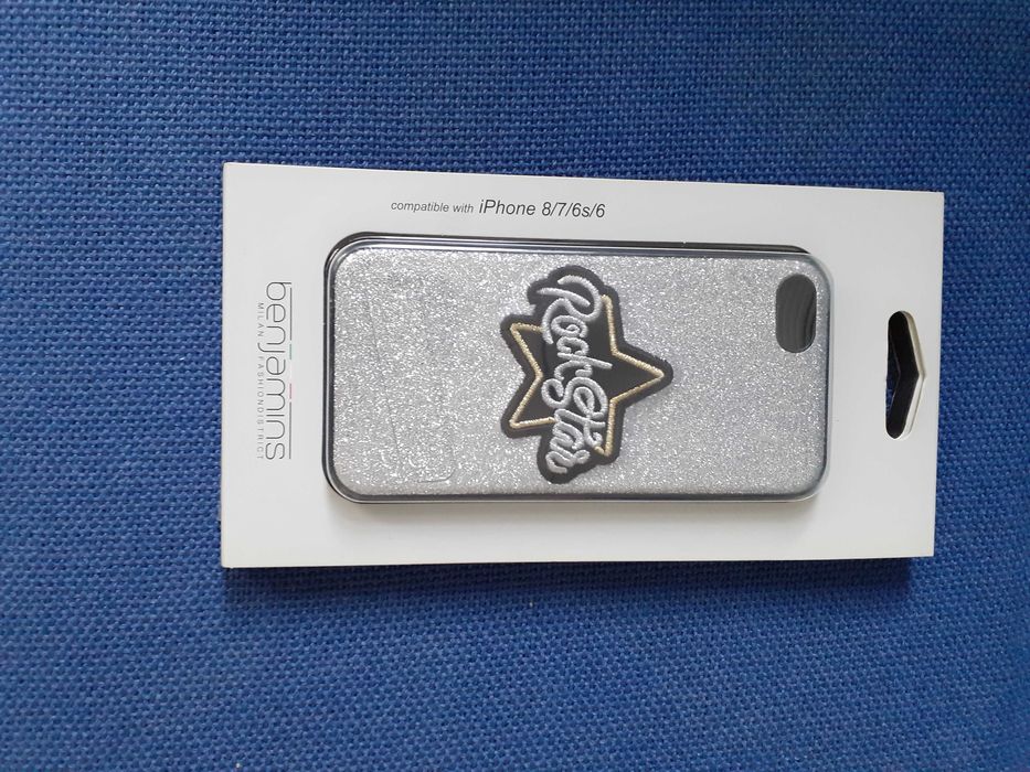 Нов твърд гръб Rock Star за iPhone 6/6S/7/8 , Черен/сребрист  ест.кожа