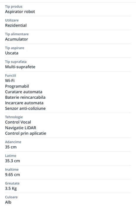 Robot de aspirare Roborock Cleaner S5 MAX, WiFi, 58W, Aspirator si mop, Smart top-up, Navigare LiDar, setare bariere virtuale, zone no mop, Alb