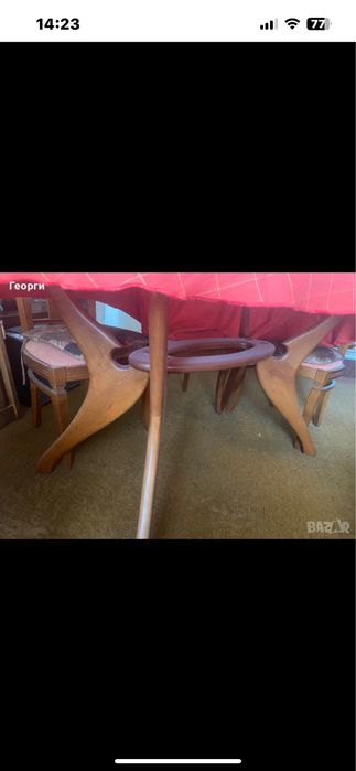 Трапезна маса стъкло 6 стола масив