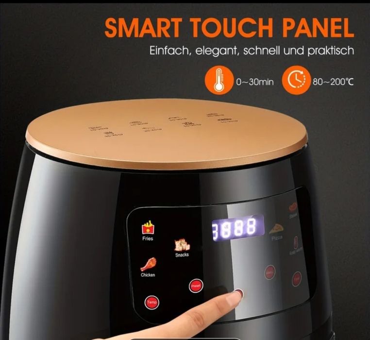 Friteuza cu aer cald cu touch smart 1400 de W, negru, nou