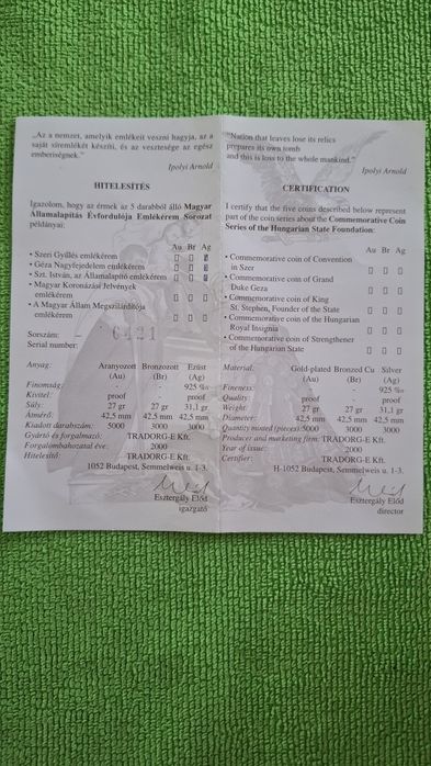 Monede 1000 de ani de la iniintarea Statului Maghiar, argint