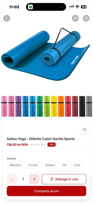 Saltea yoga saltele fitness gimnastica diferite culori Germany noi