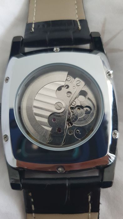 Ceas automatic cu bratara din piele neagra