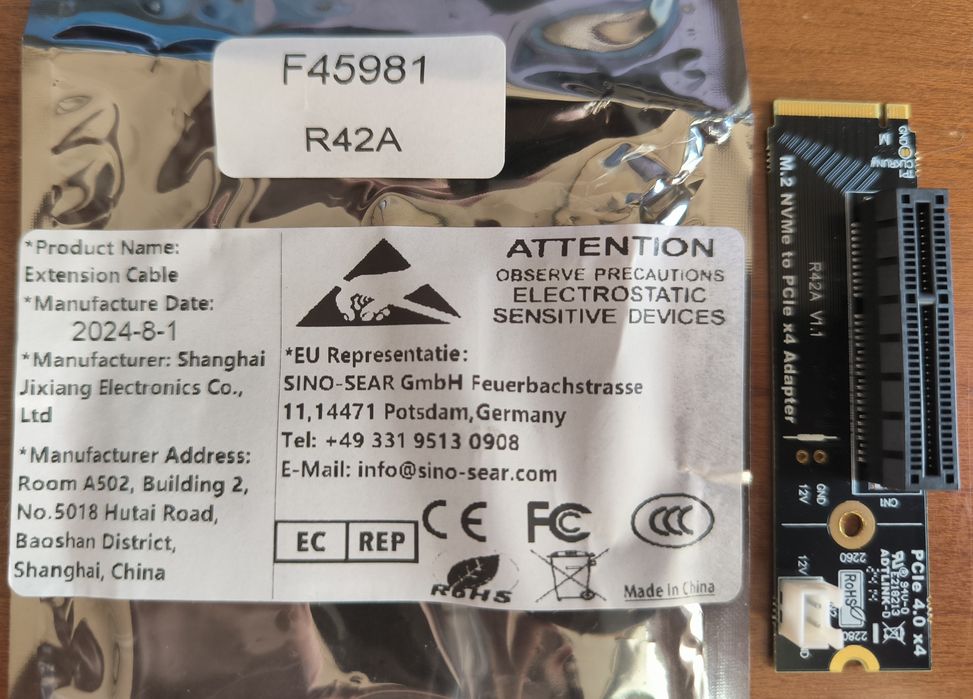 Райзер m.2 на PCIe 4.0 x4