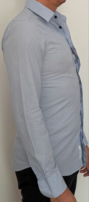 Cămașă CLASS Roberto Cavalli bleu cu broderie, slim fit, S
