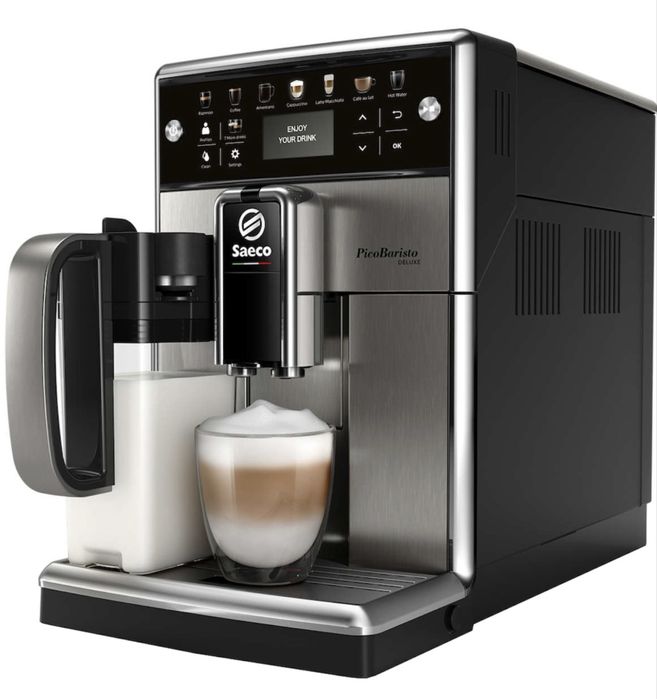 Espressor automat Saeco PicoBaristo Deluxe SM5573/10, Carafa lapte integrata, 13 selectii, 5 setari intensitate, Rasnita ceramica 12 trepte,