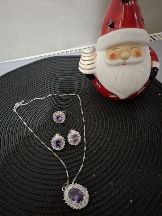 Set colier argint 925 inel cercei cu ametist