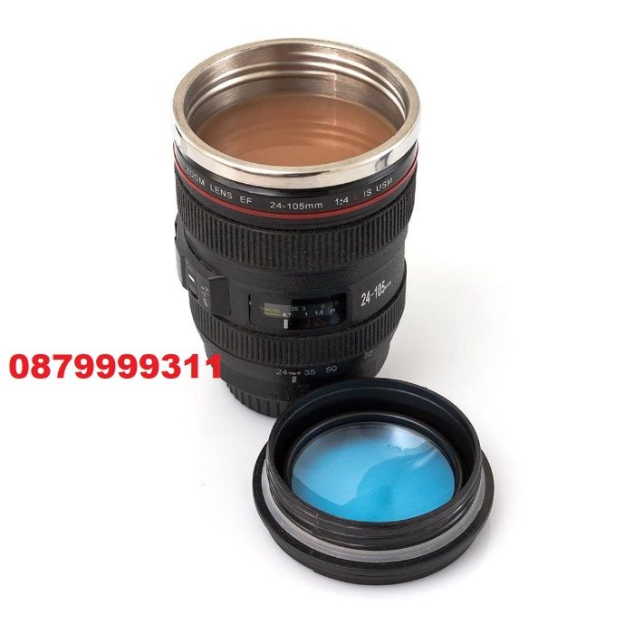 Топ 2020 Термос - Чаша - Обектив С ПРОЗРАЧЕН КАПАК Canon