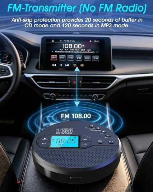 Преносим CD плейър Greadio CD-35 с Bluetooth, акумулаторна батерия 2000mAh