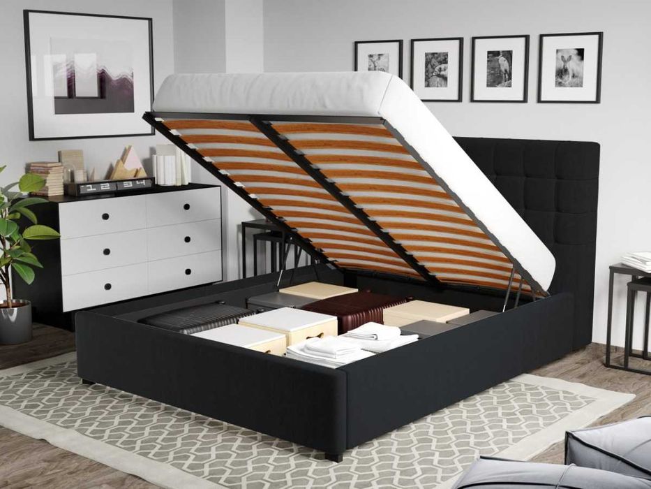 Pat Tapitat Rivo Negru Falcone 14 - somiera rabatabila+lada depozitare