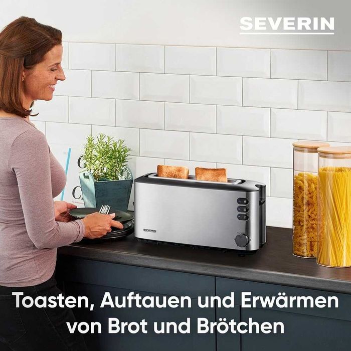 Тостер, Severin, 1000W, 5 степени на препичане, Сребрист