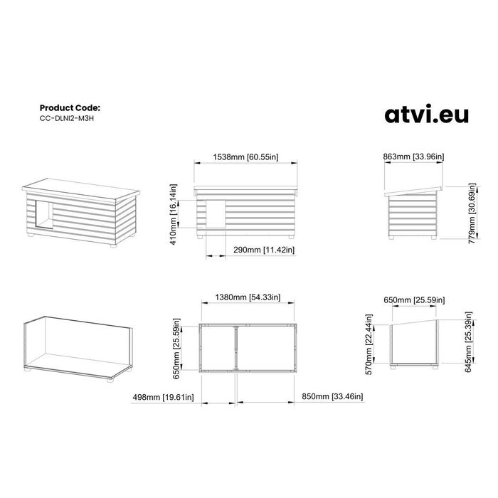 Cusca Caine Lemn Natur Cu Hol Doua Camere Izolata 4 cm - 3 Marimi - Acoperis Rabatabil - Fabricat in Romania din 2009 - atvi.eu