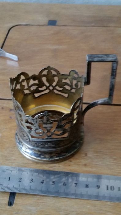 Подстаканник серебряный с хрустальным стаканом 875 проба 35 грамм Сов