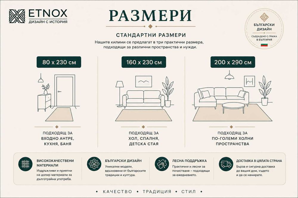 Килим НОВ - VELA - Български дизайнерски килим с етно мотиви - ETNOX - Безплатна доставка