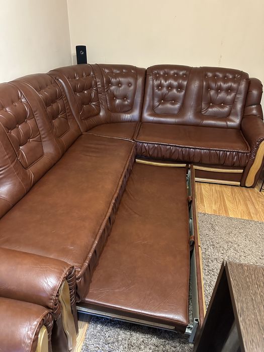 Coltar living extensibil pe dreapta, 5 locuri, maro, 270 x 230 + Fotoliu
