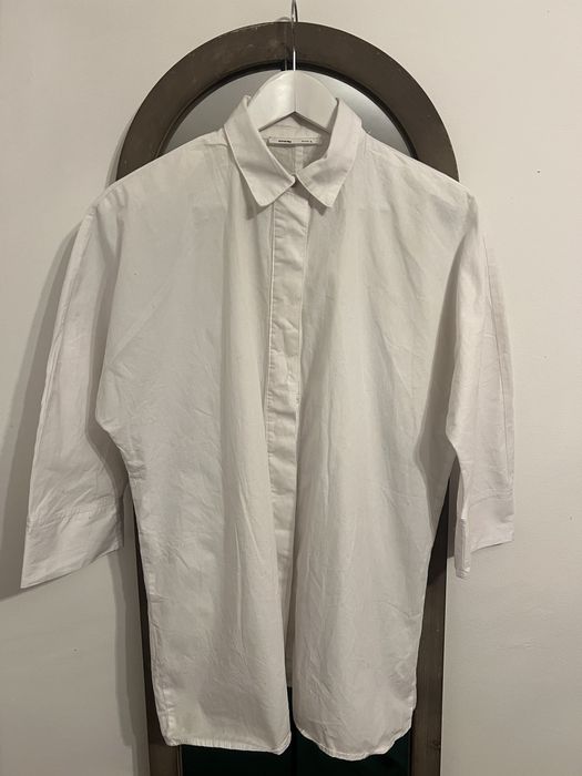 Camasa lunga alba, maneci 3/4, eleganta din bumbac Sinsay