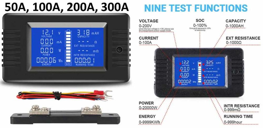 Panou DC 50A, 100A, 200A 300A -Voltme-Amperme-Wattme-KWh. Solar