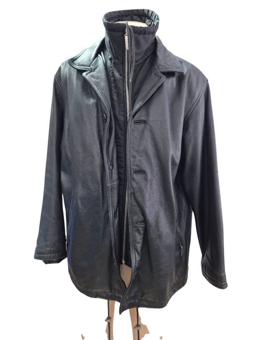 Мъжко черно кожено яке / полупалто Offsel Leather, размер Medium (двойна яка и подплата)