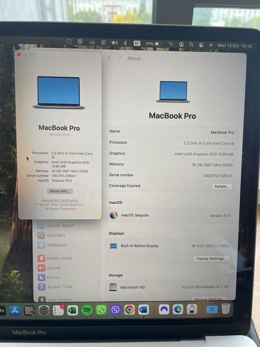 Macbook Pro 16’ 2019/2,3 GHz Intel Core i9/1TB SSD/16GB Ram