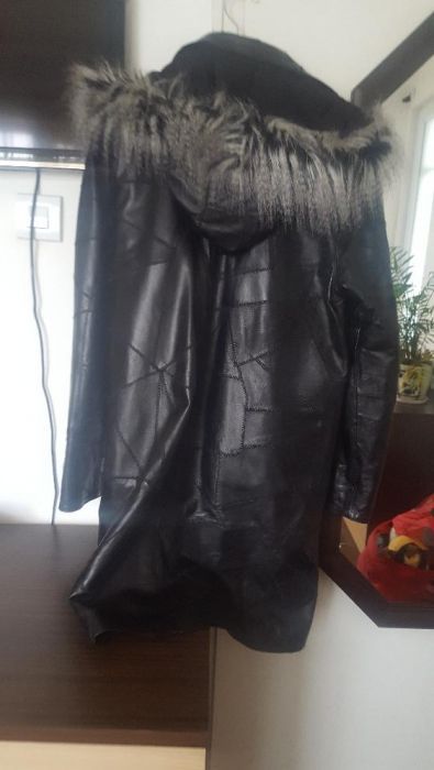 Дамско черно манто,естествена кожа " Luter"
