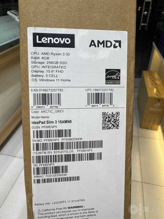 Noutbuk Lenovo IdeaPad Slim 3 AMD Ryzen 3 30 8/256GB 15.6" FullHD