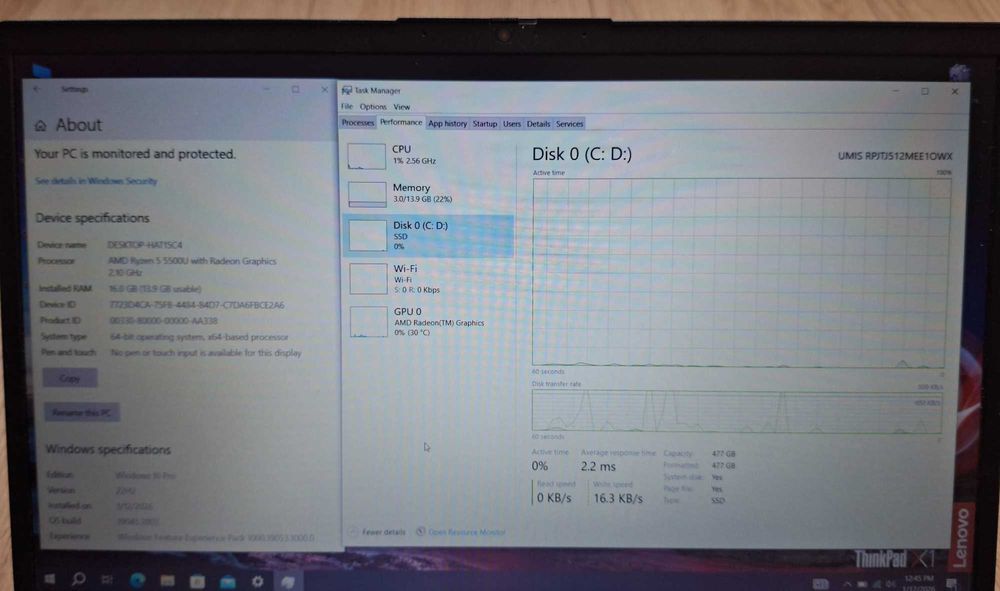 14' Lenovo Ryzen 5 5500U/16GB DDR4/512GB SSD/AMD Radeon/Бат. 5ч.
