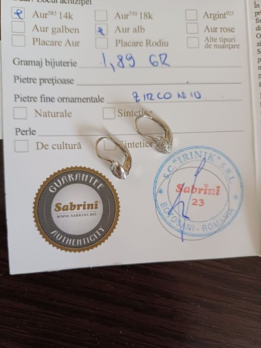Cercei aur alb 14 k