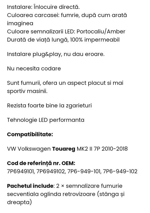 Semnalizare dinamica  in oglinda si LED semnalizare WV Touareg 7P