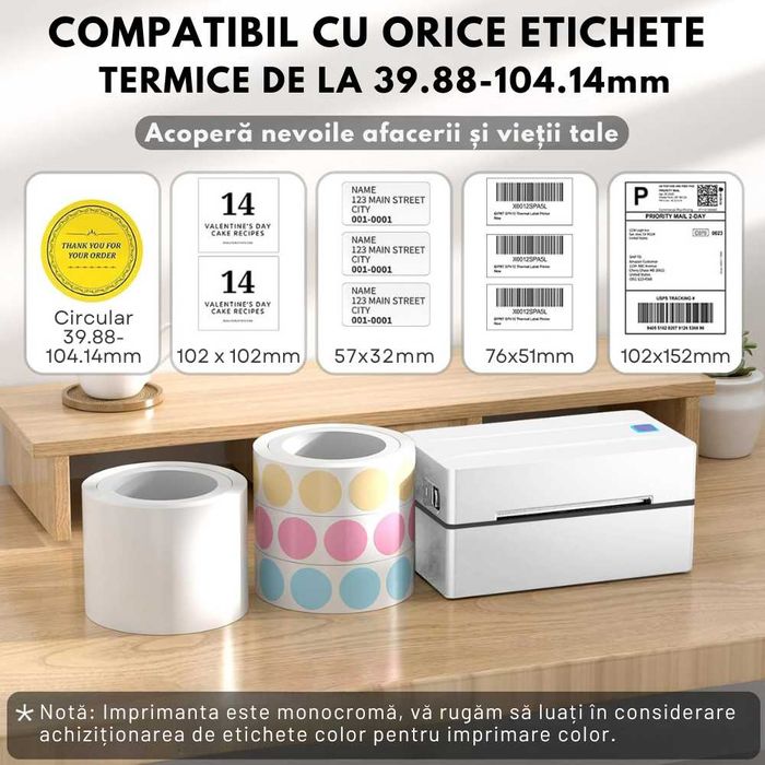 Imprimanta termica pentru etichete/AWB-uri, Conectare Wi-fi, Bluetooth