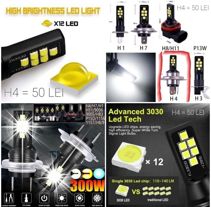 Lampi semnal, Led auto H7, H15, T10, 1156 + ACCESORII