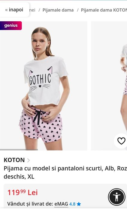 Pijama cu model si pantaloni scurti, Alb, Roz deschis, XL KOTON