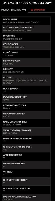 Placa video MSI GeForce GTX 1060 Armor OCV1 3GB GDDR5 192-bit