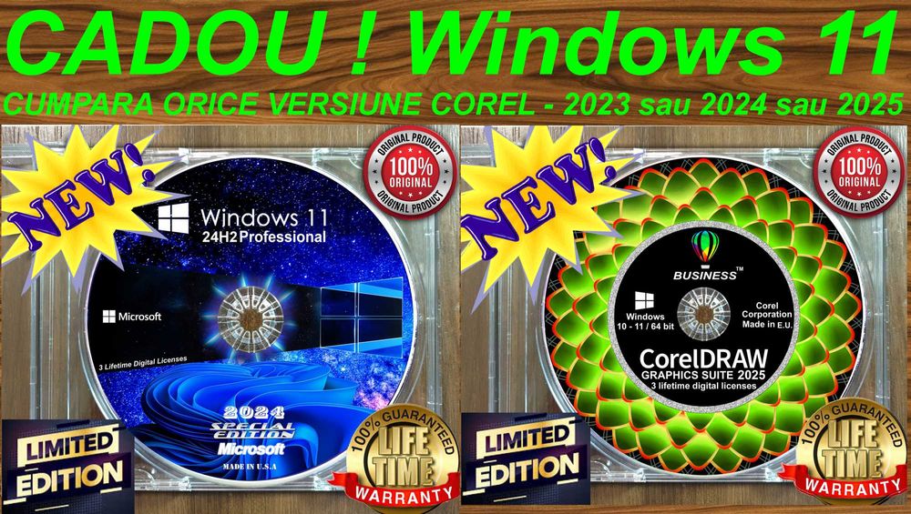 CorelDRAW 2025-3 Lifetime licenses / CADOU Windows 11 PRO-3 PC uri