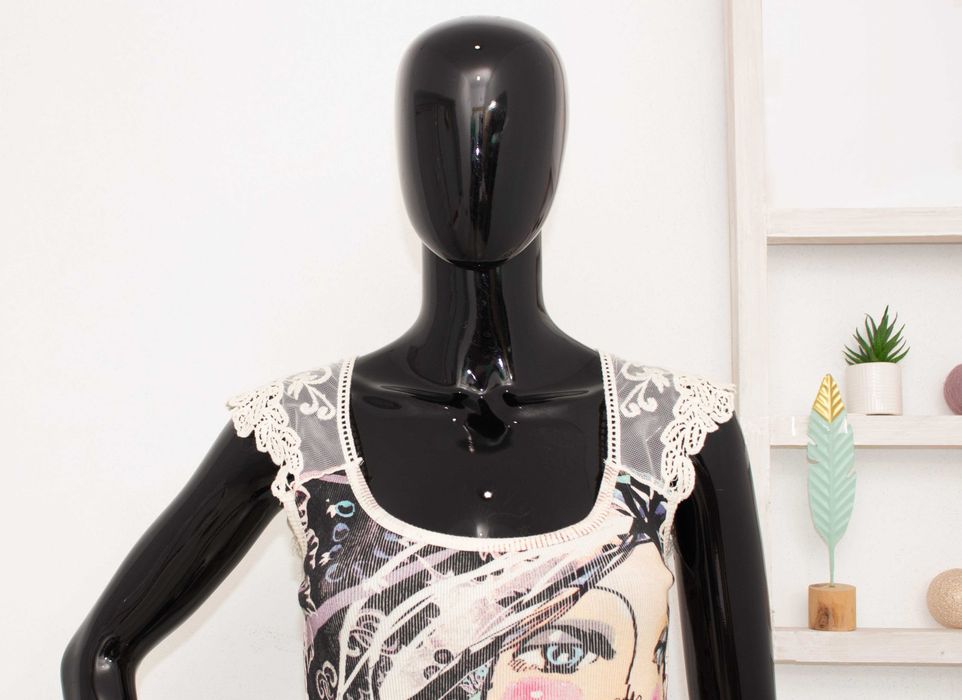 Desigual дамска блуза с принт гейша дантелени детайли М