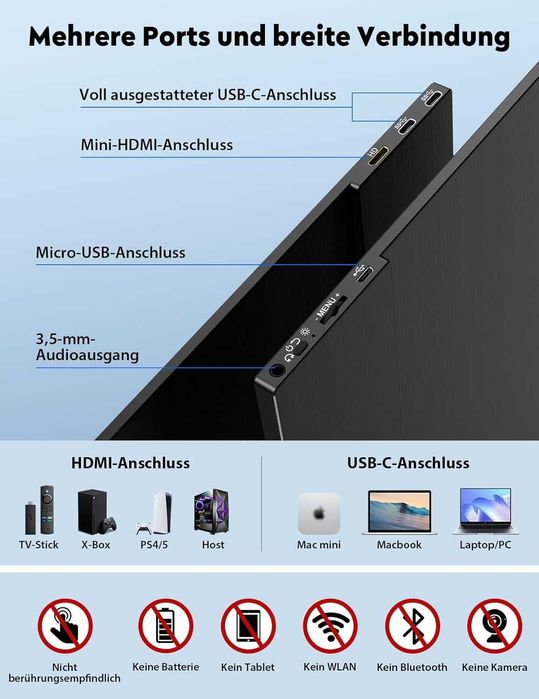 HONGO 15.6" преносим монитор 1080P FHD IPS черен