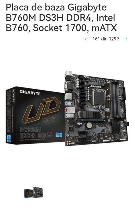 Placa de baza Gigabyte B760M DS3H DDR4, Intel B760, Socket 1700, mATX