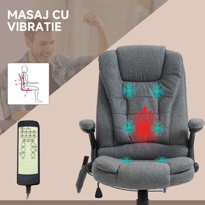 Vinsetto Fotoliu Relax – 6 Zone de Masaj, Gri,  scaun pentru birou cu masaj  si caldura