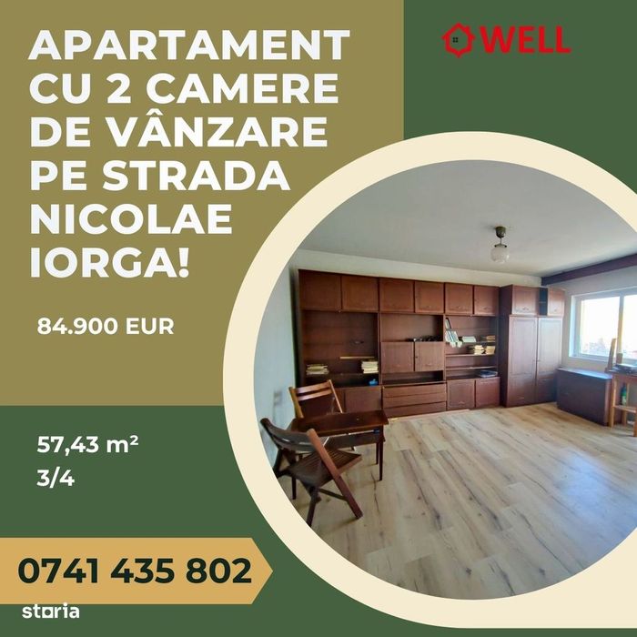 Apartament cu 2 camere de vânzare  pe strada Nicolae Iorga!