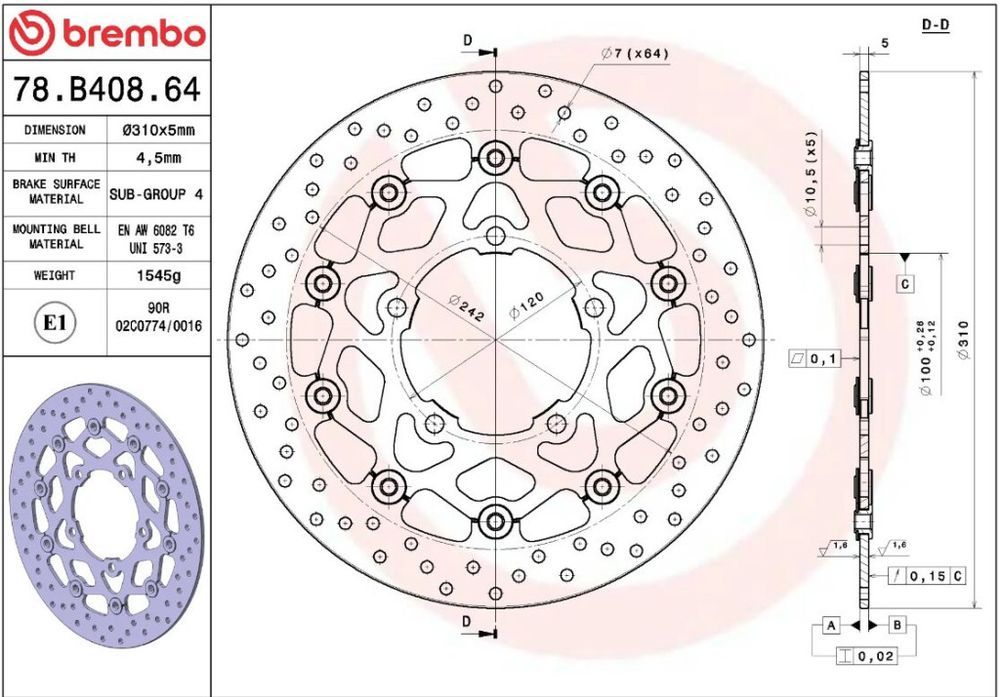 Disc frână Brembo flotant față 78B40864 Suzuki GSX-R 1000