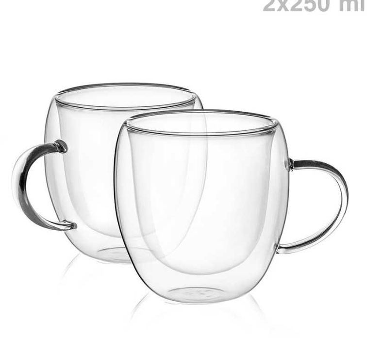 Двустенни стъклени термо чаши с дръжка 2х250Ml