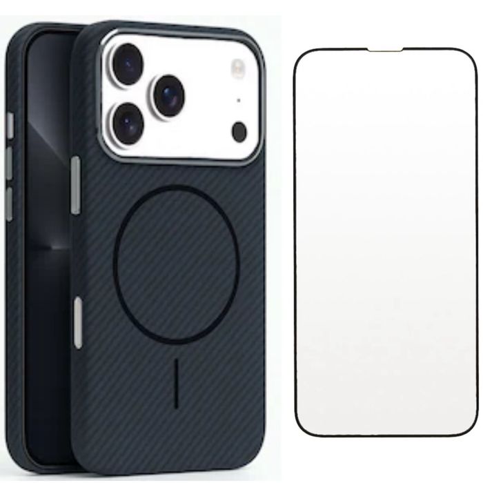 Iphone 17 PRO 17 PRO MAX - Husa Plastic Imitatie Carbon + Folie Sticla